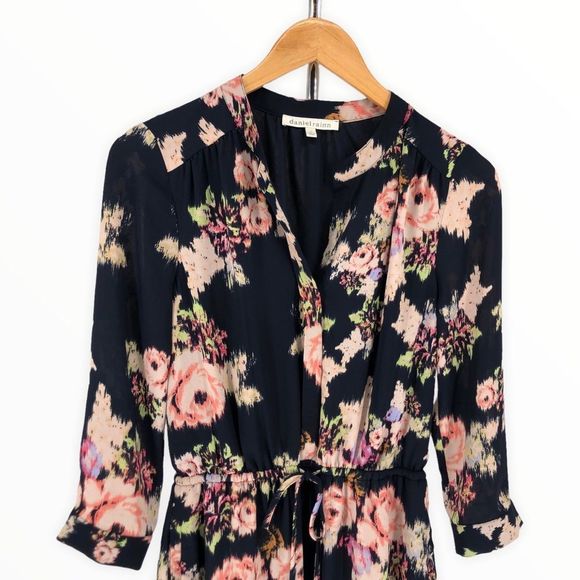 Daniel Rainn Floral Roll Tab Sleeve and Hem Drawstring Waist Dress size XS - Picture 2 of 11